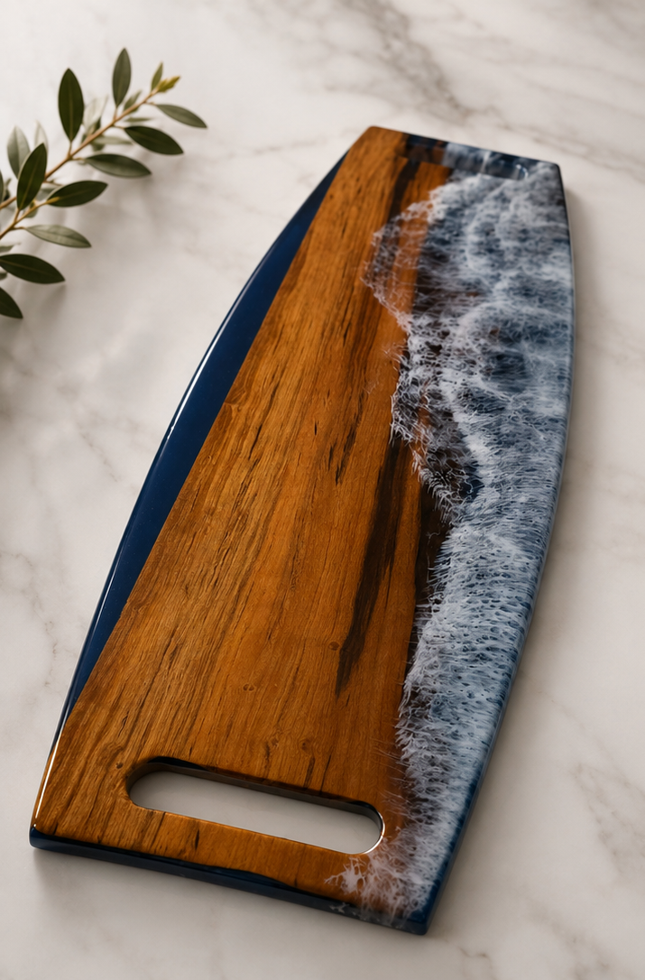Coastal Elegance-Handcrafted Cherry wood & Deep Blue Resin Charcuterie Board