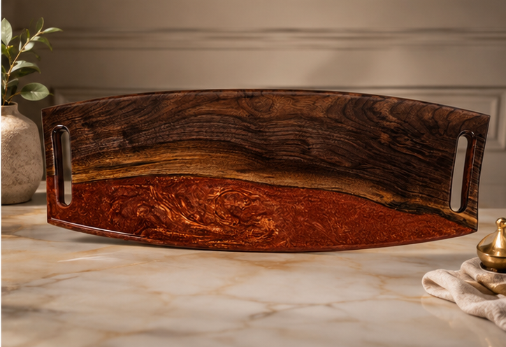 Molten Walnut-Handcrafted Walnut Wood & Copper Resin Charcuterie Board