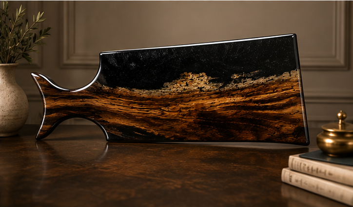 Midnight Monkey Pod-Handcrafted Monkey Pod and black resin with diamond dust