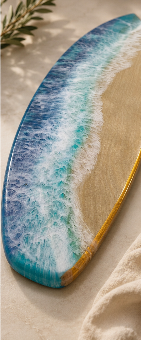 Endless Summer-Handcrafted Birch Wood & Resin Surfboard Charcuterie Board