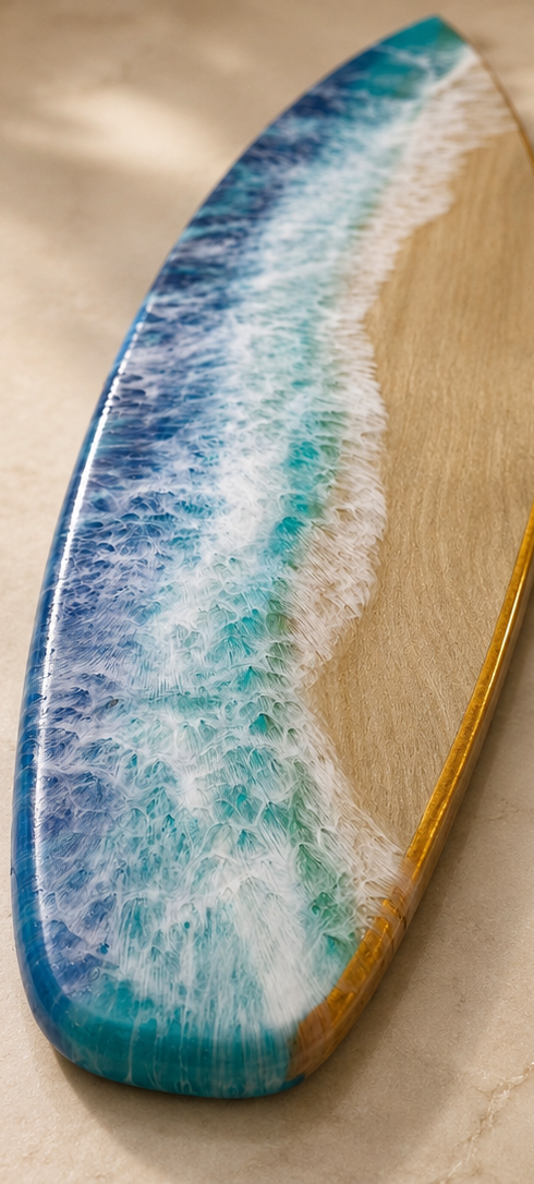 Endless Summer-Handcrafted Birch Wood & Resin Surfboard Charcuterie Board