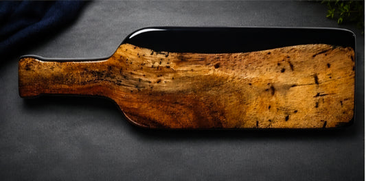 Midnight Reserve – Handcrafted Monkey Pod Wood & Black Resin Wine Bottle Charcuterie Board