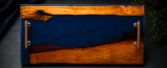 Still Waters-Cherry Wood & Midnight Blue Resin Serving Tray