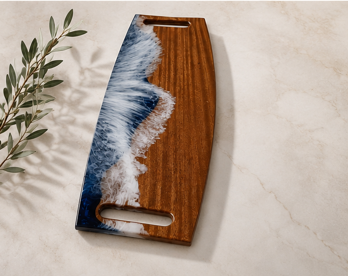 Sapele Tides Ocean-Handcrafted Sapele Wood & Blue Resin Charcuterie Board