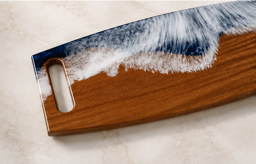 Sapele Tides Ocean-Handcrafted Sapele Wood & Blue Resin Charcuterie Board