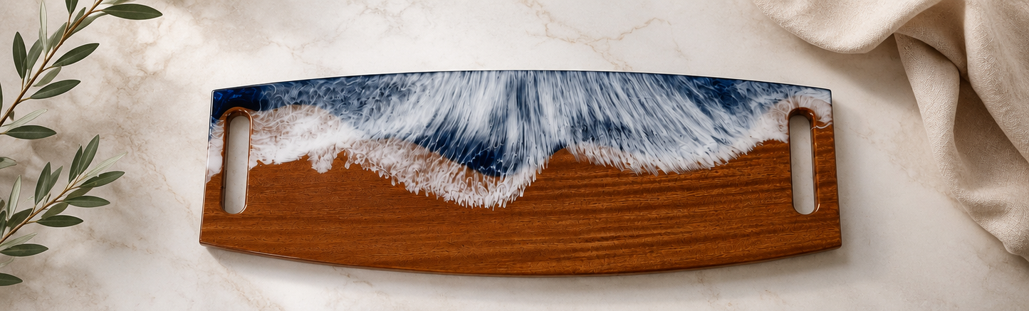 Sapele Tides Ocean-Handcrafted Sapele Wood & Blue Resin Charcuterie Board