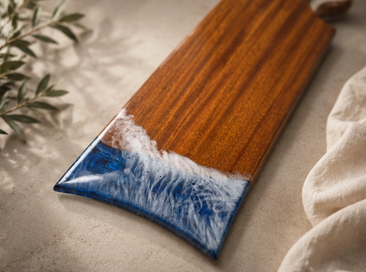 Sapele Blue Horizon-Handcrafted Sapele wood & Deep Blue Resin Charcuterie Board