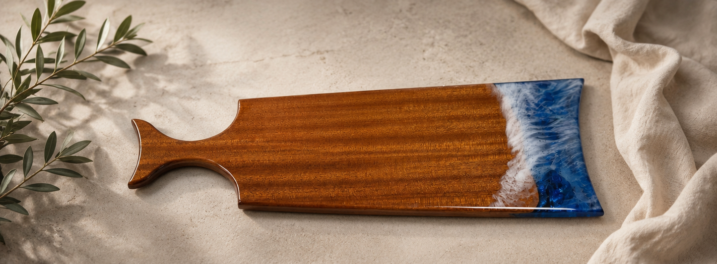 Sapele Blue Horizon-Handcrafted Sapele wood & Deep Blue Resin Charcuterie Board