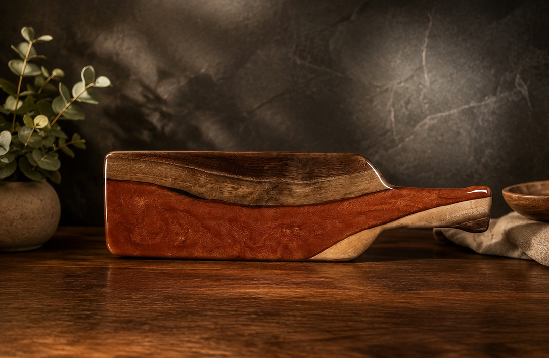 Copper Reserve-Handcrafted Walnut and Copper Resin Wine Bottle Charcuterie Board