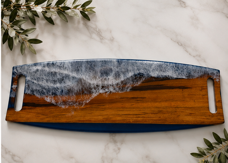 Coastal Elegance-Handcrafted Cherry wood & Deep Blue Resin Charcuterie Board