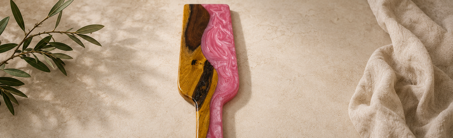 Afghan Rose-Handcrafted Sheesham wood & Pink Resin Wine Bottle Charcuterie Board