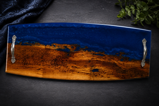 Midnight Tide – Handcrafted Cherry Wood & Deep Blue Resin Charcuterie Board