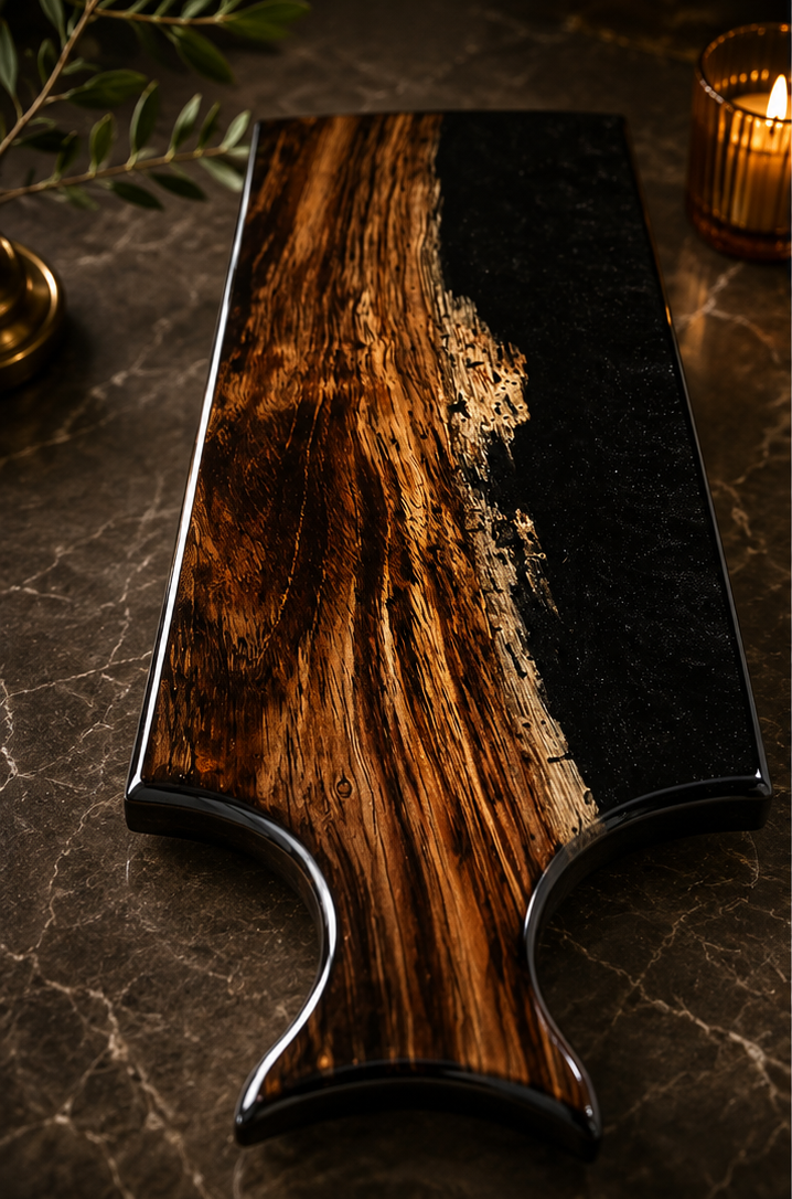 Midnight Monkey Pod-Handcrafted Monkey Pod and black resin with diamond dust