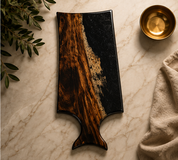 Midnight Monkey Pod-Handcrafted Monkey Pod and black resin with diamond dust